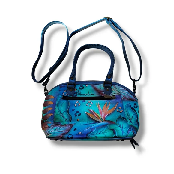 ✨️HP✨️Anuschka | Pretty Blue Multicolor Tropical Floral Convertible Satchel - Picture 3 of 16